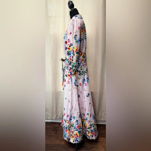 Boden Clara Linen Maxi Shirt Dress Cluster Floral Print Sz 8 Boho Chic Spring - Picture 7 of 16
